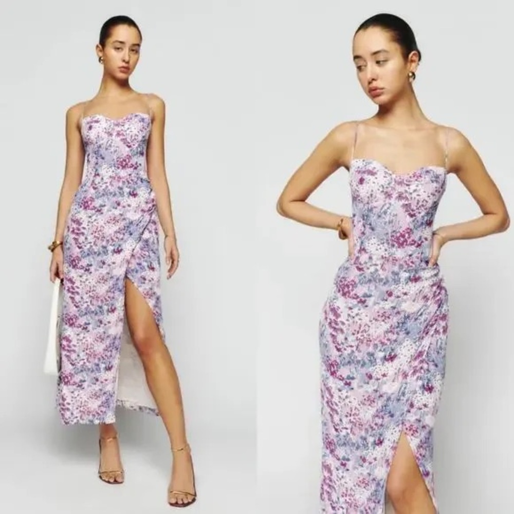 Reformation Lavender Floral Midi Dress - Pink, Purple, White
